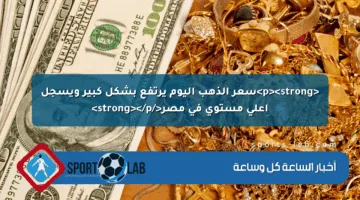<p><strong>سعر الذهب اليوم يرتفع بشكل كبير ويسجل أعلى مستوى في مصر</strong></p>